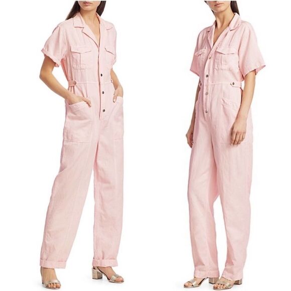 A.L.C. Petra Morganite Pink Contemporary Feminine Pockets Buttons Boho Jumpsuit - Picture 2 of 16